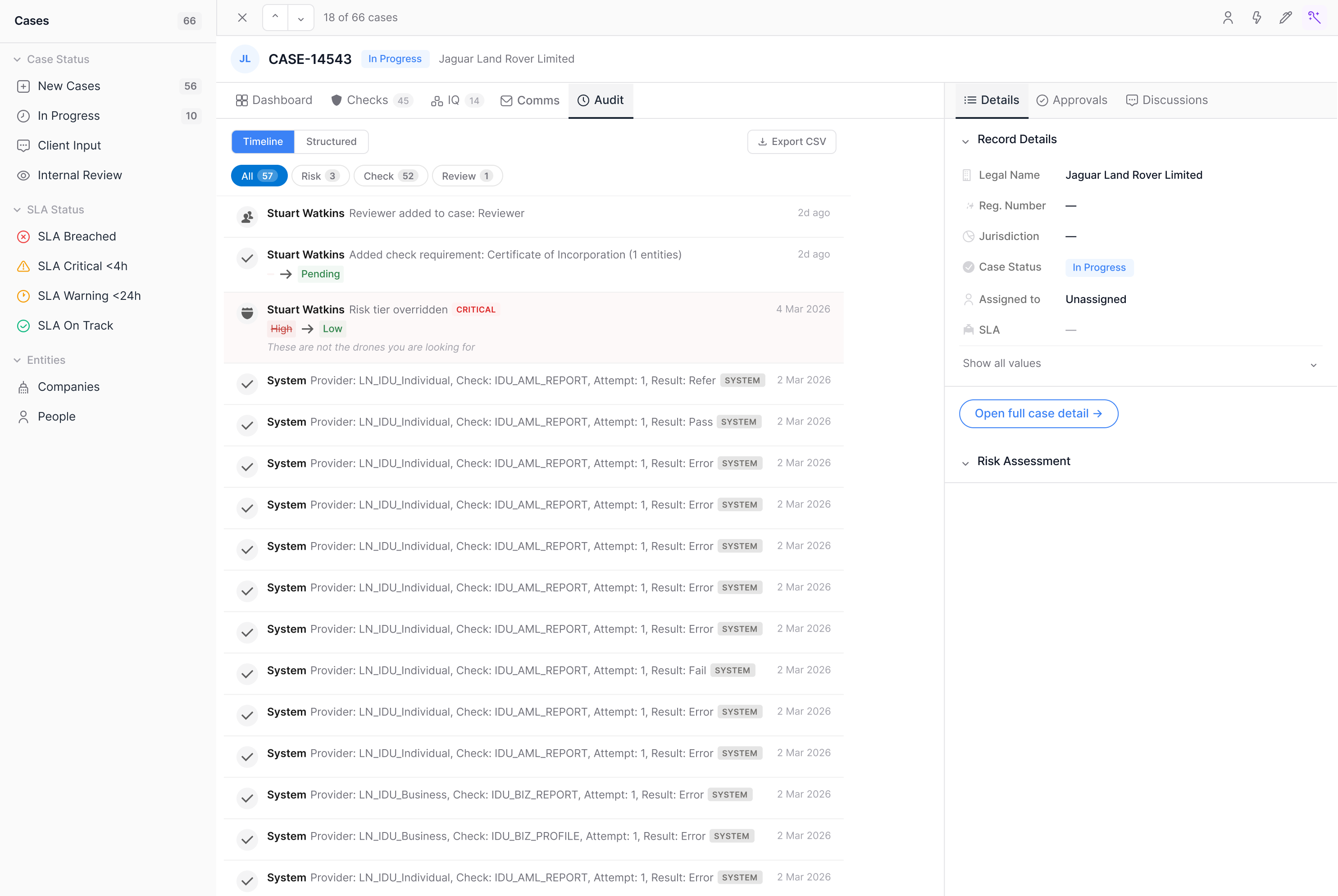 Full audit trail with timestamped events