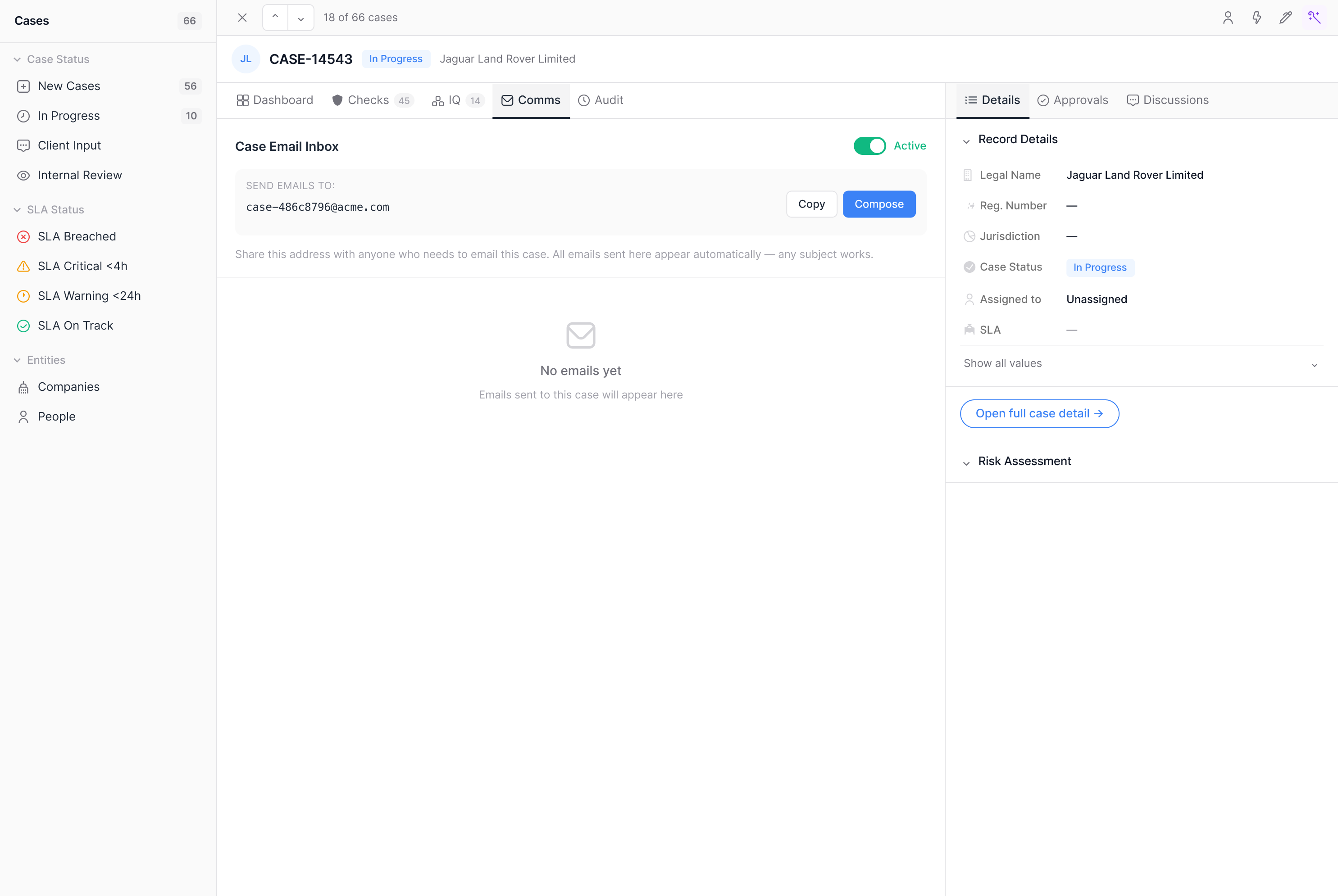 Case email inbox for client communications