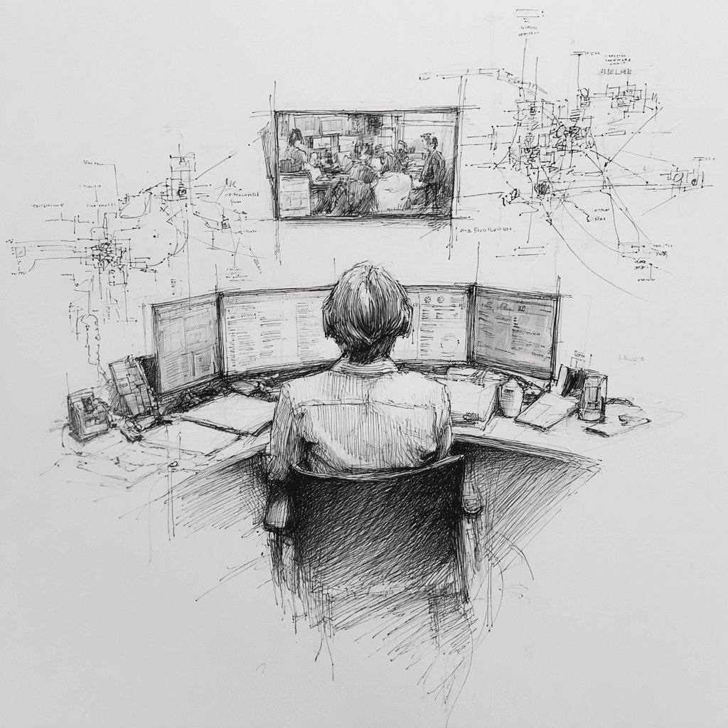 Compliance officer reviewing multiple screens